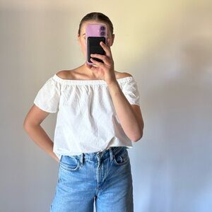 Abercrombie & Fitch Off The Shoulder Blouse Short Sleeve White Top Women’s XS